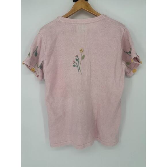 Vintage Storybook Knits L Monkey Bear Short Sleeve Cardigan Sweater Floral - Picture 8 of 13